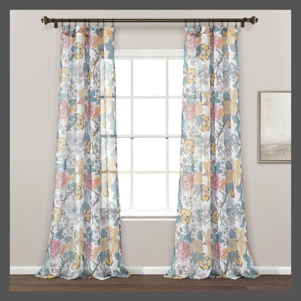 Open Box - Lush Decor - 2pk 52"x84" Sheer Sydney Curtain Panels Blue/Yello Blue